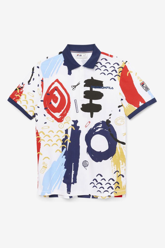 Fila X The Museum Printed White Polo Mens - NZ 62470-QNJM